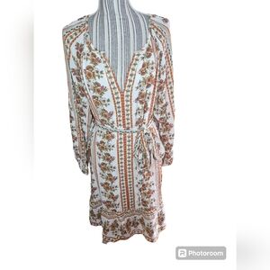 Loft women's cream floral boho long-sleeved dress size L